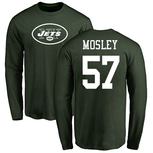 New York Jets Men Green C.J. Mosley Name and Number Logo NFL Football #57 Long Sleeve T Shirt->new york jets->NFL Jersey